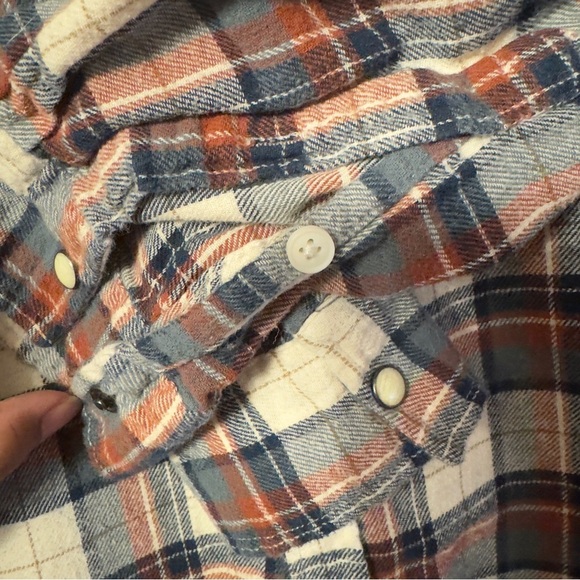 Lucky Brand Pearl Snap Flannel Shirt Plaid Blue Cream Mens Size XL - Picture 6 of 9